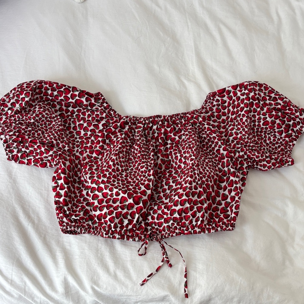 J. Crew Red and White Patterned Blouse